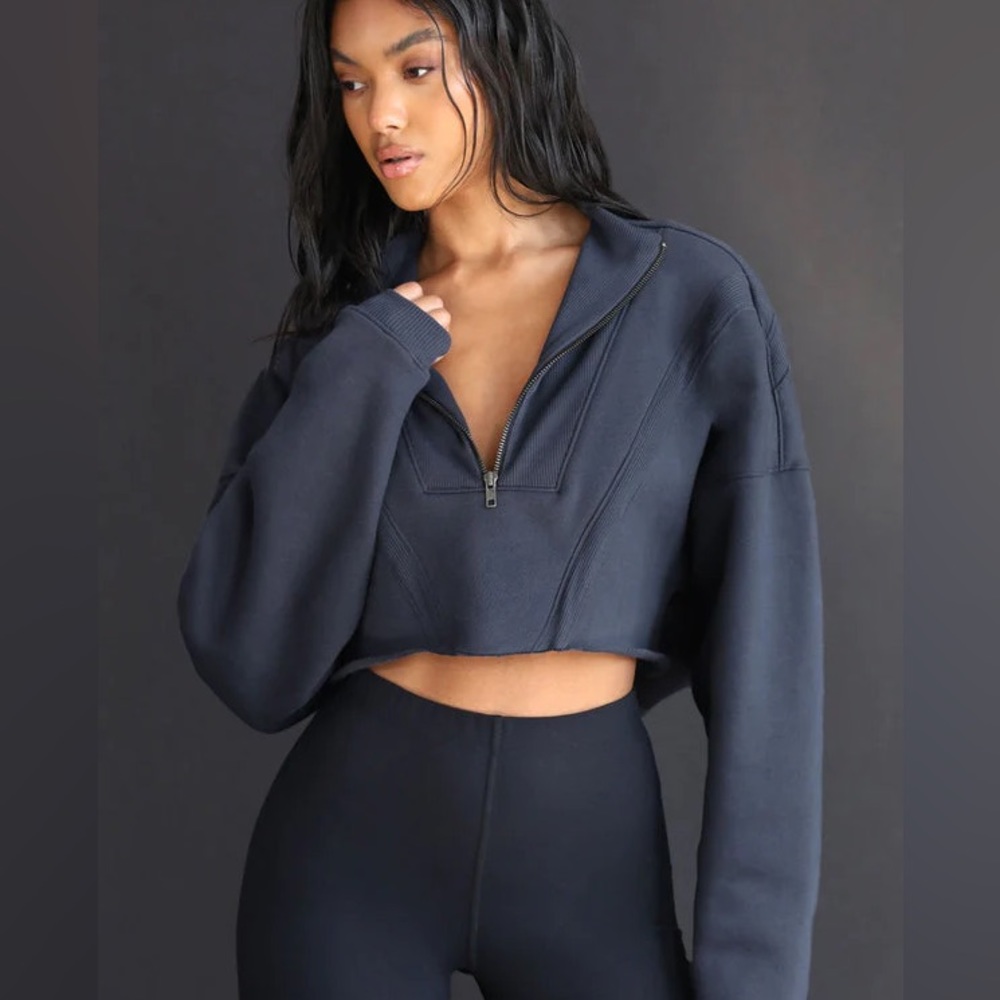 Joah Brown Half Zip Crop Pullover